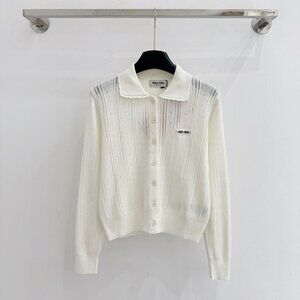 MIU MIU Solid Color Collared Button-Down Straight Long-Sleeve Knit Sweater